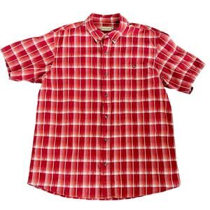 Hobbs Creek Mens XL Red Plaid Seersucker Button Down Shirt Short Sleeve Casual